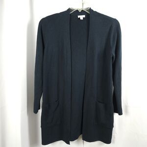 J Jill Womens XS Navy Blue Open Front Pockets Long Sleeve Cardigan Sweater